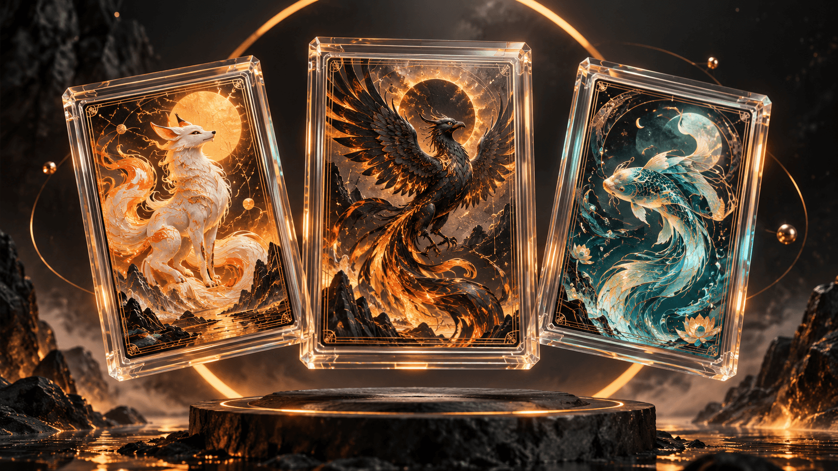 Original AURA CARD concept: celestial collectible cards in protective cases